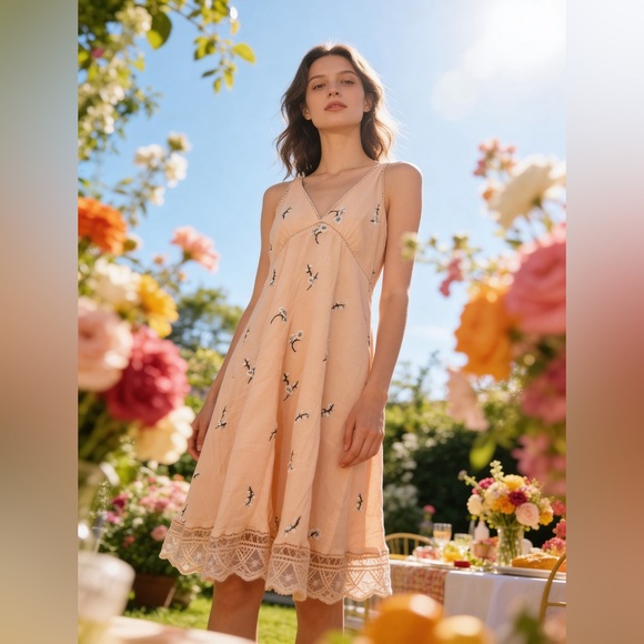 BB Dakota Dresses & Skirts - NWT BB Dakota Peach Embroidered Fit & Flare Dress Size 6